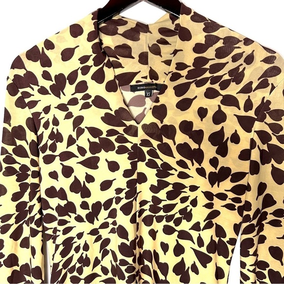 BCBGMaxAzria Women's Cream Brown Leaf Pattern Long Sleeve Blouse Size XS - Picture 4 of 8